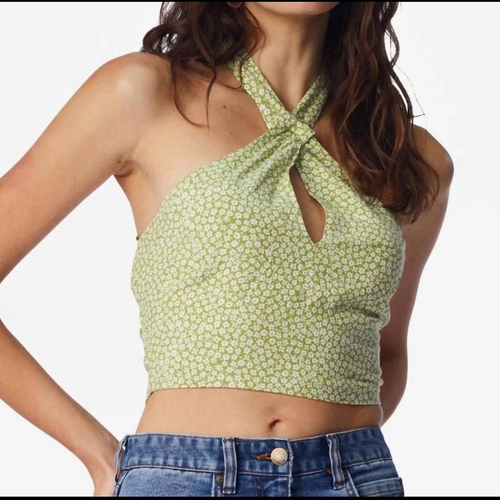 Green Floral Halter Top